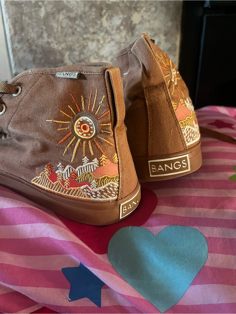 Women’s Size 11 Brown Embroidered High-Top Sneakers